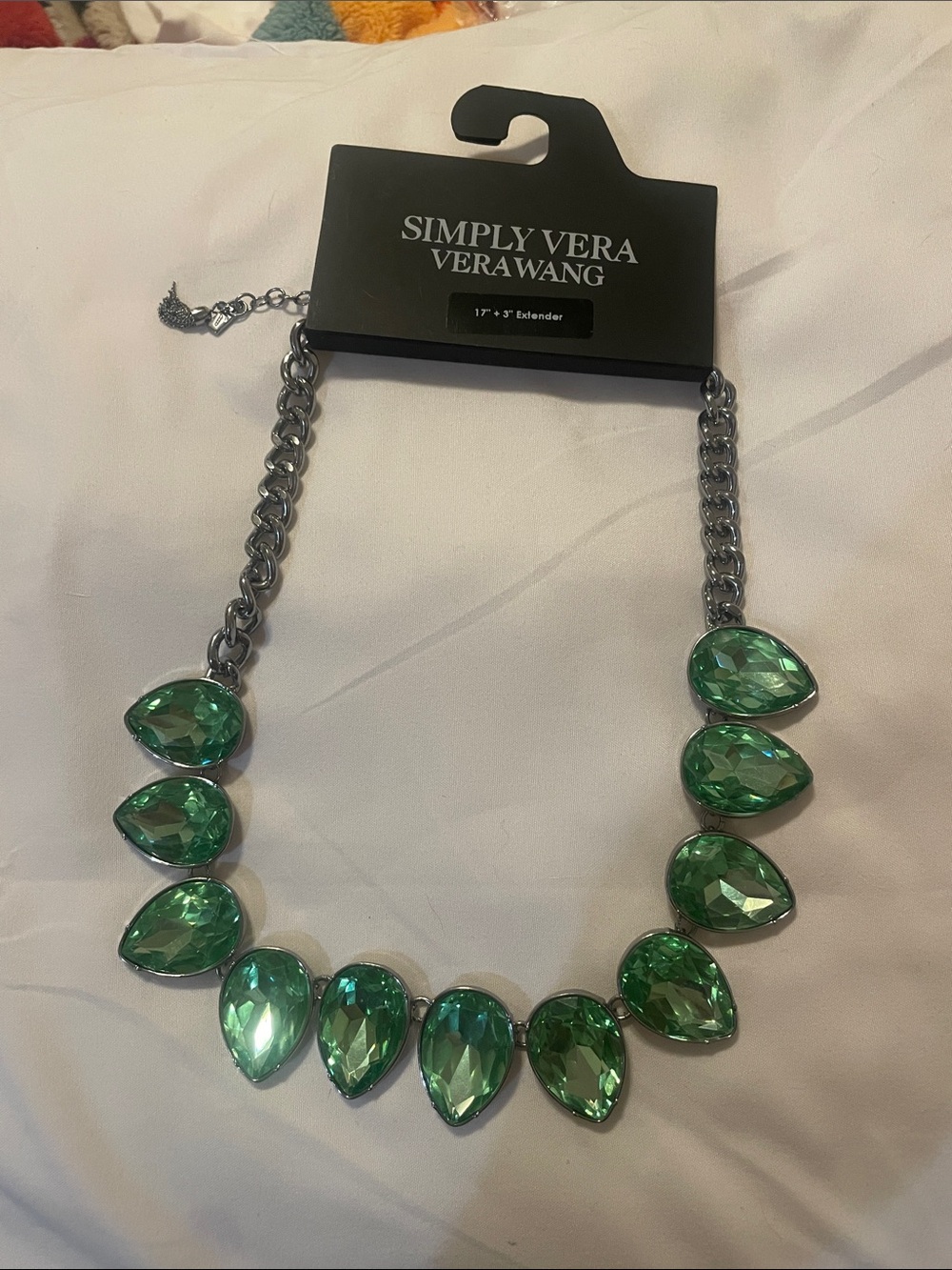 Simply Vera Vera Wang Green Teardrop Necklace with Silver-Tone Chain